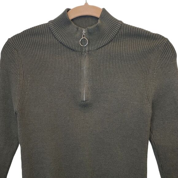 NWT Fashion Women's Quarter Zip Pullover Turtleneck Dark Green Sweater S - Picture 2 of 13